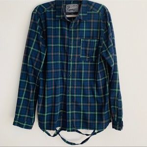 Brooklyn Navy Plaid Distressed Button Up Shirt L